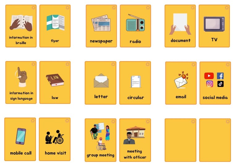 16 image cards with different communication formats and 2 blanket cards for additional formats