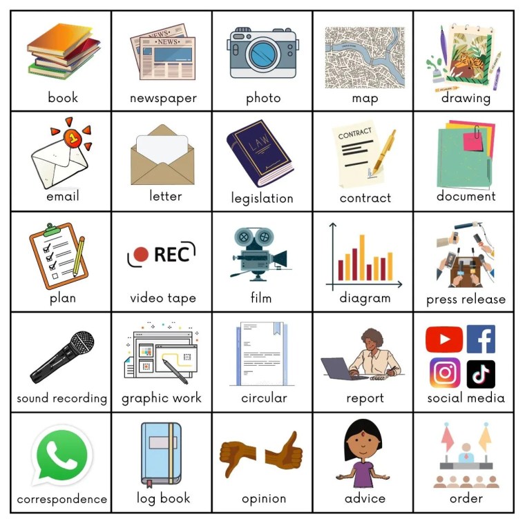 Cards for exercise 'Infobox' (Types of information)